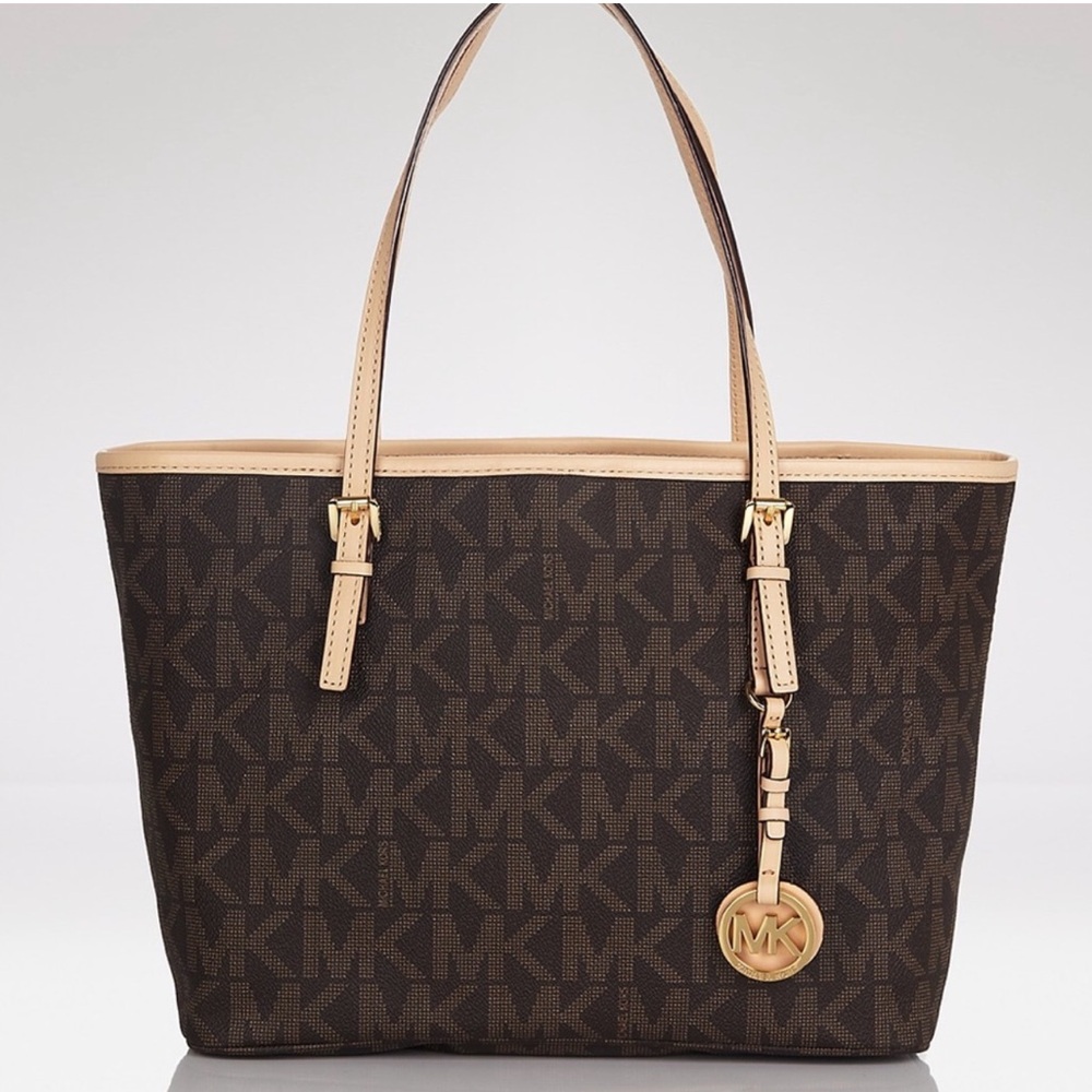 Michael Kors Signature Jet Set Brown Large
Travel Tote Laptop PVC Bag Purse